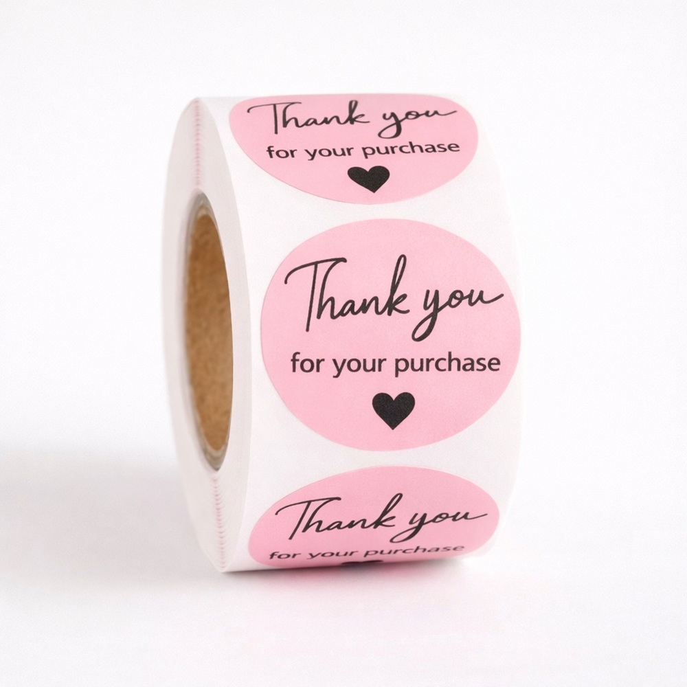 Thank You For Your Purchase Pink Round Stickers - Pack of Roll Labels